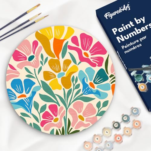 Figured'Art Malen nach Zahlen für Erwachsene auf einer Holzscheibe von 30 cm Durchmesser - Buntes Blumenmuster - Paint by Numbers Basteln DIY Bastelset Figured'Art Malen nach Zahlen für Erwachsene auf einer Holzscheibe von 30 cm Durchmesser - Buntes Blumenmuster - Paint by Numbers Basteln DIY Bastelset von Figured'Art