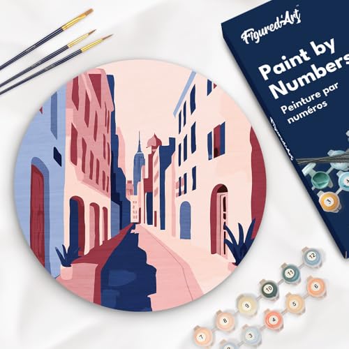 Figured'Art Malen nach Zahlen für Erwachsene auf einer Holzscheibe von 30 cm Durchmesser - Gebäude - Paint by Numbers Basteln DIY Bastelset Figured'Art Malen nach Zahlen für Erwachsene auf einer Holzscheibe von 30 cm Durchmesser - Gebäude - Paint by Numbers Basteln DIY Bastelset von Figured'Art