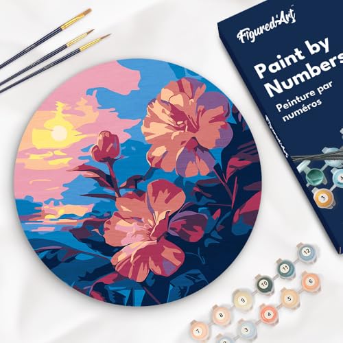Figured'Art Malen nach Zahlen für Erwachsene auf einer Holzscheibe von 30 cm Durchmesser - Hibiskus bei Sonnenuntergang - Paint by Numbers Basteln DIY Bastelset Figured'Art Malen nach Zahlen für Erwachsene auf einer Holzscheibe von 30 cm Durchmesser - Hibiskus bei Sonnenuntergang - Paint by Numbers Basteln DIY Bastelset von Figured'Art