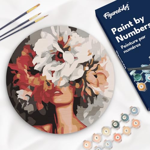 Figured'Art Malen nach Zahlen für Erwachsene auf einer Holzscheibe von 30 cm Durchmesser - Schönheit hinter Blumen - Paint by Numbers Basteln DIY Bastelset Figured'Art Malen nach Zahlen für Erwachsene auf einer Holzscheibe von 30 cm Durchmesser - Schönheit hinter Blumen - Paint by Numbers Basteln DIY Bastelset von Figured'Art