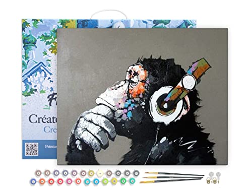 Figured'Art Malen Nach Zahlen Erwachsene Mit Rahmen Affe mit Kopfhörer - Paint by Numbers Basteln DIY Bastelset 40x50cm Leinwand gespannt auf Holzrahmen Figured'Art Malen Nach Zahlen Erwachsene Mit Rahmen Affe mit Kopfhörer - Paint by Numbers Basteln DIY Bastelset 40x50cm Leinwand gespannt auf Holzrahmen von Figured'Art
