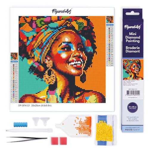 Figured'Art Mini Diamond Painting Erwachsene 25x25cm Ganze Leinwand gerollt Afrikanische Königin Pop Art 5D Bilder Runde Steine - DIY Set Basteln von Figured'Art