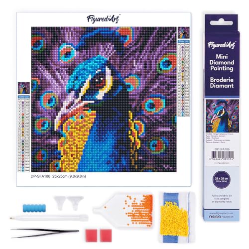 Figured'Art Mini Diamond Painting Erwachsene 25x25cm Ganze Leinwand gerollt Anmutiger Pfau 5D Bilder Runde Steine - DIY Set Basteln Figured'Art Mini Diamond Painting Erwachsene 25x25cm Ganze Leinwand gerollt Anmutiger Pfau 5D Bilder Runde Steine - DIY Set Basteln von Figured'Art