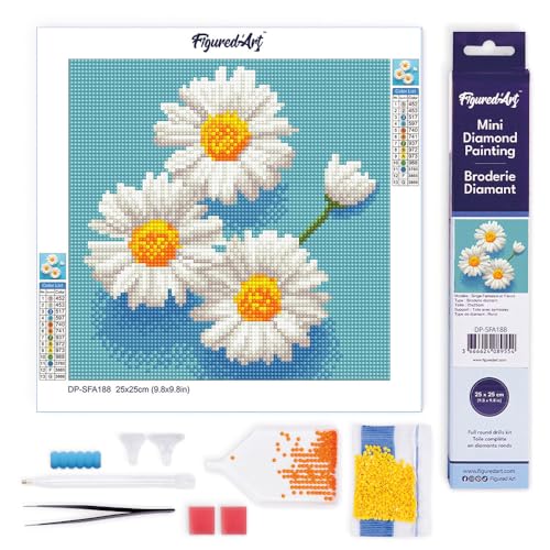 Figured'Art Mini Diamond Painting Erwachsene 25x25cm Ganze Leinwand gerollt Bezaubernde Weiße Gänseblümchen 5D Bilder Runde Steine - DIY Set Basteln Figured'Art Mini Diamond Painting Erwachsene 25x25cm Ganze Leinwand gerollt Bezaubernde Weiße Gänseblümchen 5D Bilder Runde Steine - DIY Set Basteln von Figured'Art