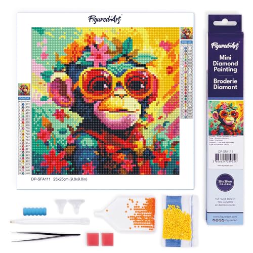 Figured'Art Mini Diamond Painting Erwachsene 25x25cm Ganze Leinwand gerollt Fantasie Affe mit Blumen 5D Bilder Runde Steine - DIY Set Basteln Figured'Art Mini Diamond Painting Erwachsene 25x25cm Ganze Leinwand gerollt Fantasie Affe mit Blumen 5D Bilder Runde Steine - DIY Set Basteln von Figured'Art