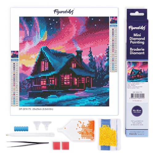 Figured'Art Mini Diamond Painting Erwachsene 25x25cm Ganze Leinwand gerollt Haus unter dem Nordlicht-Himmel 5D Bilder Runde Steine - DIY Set Basteln Figured'Art Mini Diamond Painting Erwachsene 25x25cm Ganze Leinwand gerollt Haus unter dem Nordlicht-Himmel 5D Bilder Runde Steine - DIY Set Basteln von Figured'Art