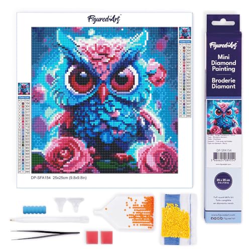 Figured'Art Mini Diamond Painting Erwachsene 25x25cm Ganze Leinwand gerollt Kleine Blaue Eule 5D Bilder Runde Steine - DIY Set Basteln Figured'Art Mini Diamond Painting Erwachsene 25x25cm Ganze Leinwand gerollt Kleine Blaue Eule 5D Bilder Runde Steine - DIY Set Basteln von Figured'Art