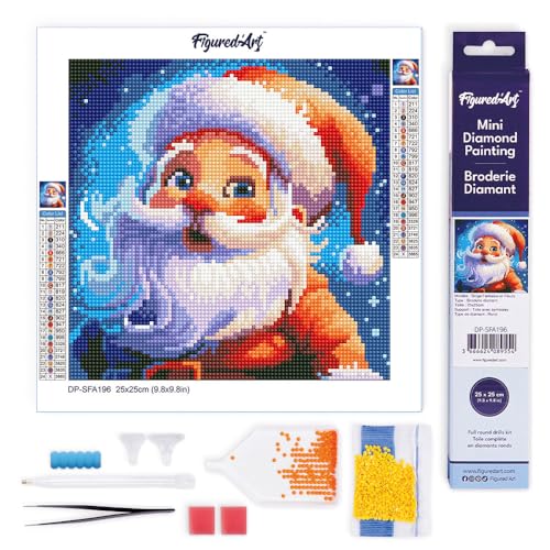 Figured'Art Mini Diamond Painting Erwachsene 25x25cm Ganze Leinwand gerollt Lächelnder Weihnachtsmann 5D Bilder Runde Steine - DIY Set Basteln Figured'Art Mini Diamond Painting Erwachsene 25x25cm Ganze Leinwand gerollt Lächelnder Weihnachtsmann 5D Bilder Runde Steine - DIY Set Basteln von Figured'Art