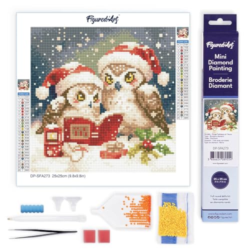 Figured'Art Mini Diamond Painting Erwachsene 25x25cm Ganze Leinwand gerollt Lesende Weihnachts-Eulen 5D Bilder Runde Steine - DIY Set Basteln Figured'Art Mini Diamond Painting Erwachsene 25x25cm Ganze Leinwand gerollt Lesende Weihnachts-Eulen 5D Bilder Runde Steine - DIY Set Basteln von Figured'Art