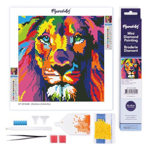 Figured'Art Mini Diamond Painting Erwachsene 25x25cm Ganze Leinwand gerollt Löwe Pop Art 5D Bilder Runde Steine - DIY Set Basteln Figured'Art Mini Diamond Painting Erwachsene 25x25cm Ganze Leinwand gerollt Löwe Pop Art 5D Bilder Runde Steine - DIY Set Basteln von Figured'Art