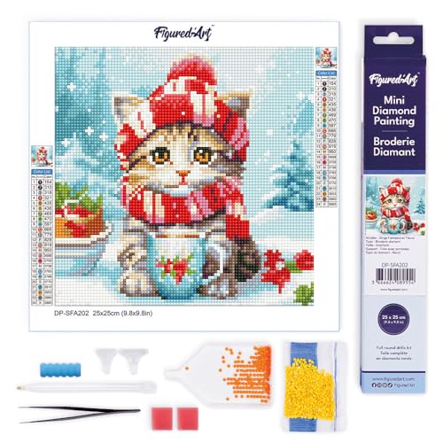 Figured'Art Mini Diamond Painting Erwachsene 25x25cm Ganze Leinwand gerollt Niedliche Katze mit rotem Schal 5D Bilder Runde Steine - DIY Set Basteln Figured'Art Mini Diamond Painting Erwachsene 25x25cm Ganze Leinwand gerollt Niedliche Katze mit rotem Schal 5D Bilder Runde Steine - DIY Set Basteln von Figured'Art