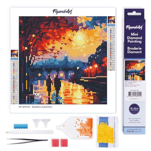 Figured'Art Mini Diamond Painting Erwachsene 25x25cm Ganze Leinwand gerollt Romantische Nacht 5D Bilder Runde Steine - DIY Set Basteln von Figured'Art