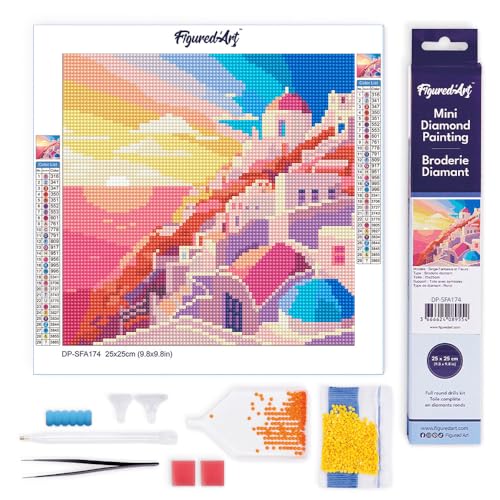 Figured'Art Mini Diamond Painting Erwachsene 25x25cm Ganze Leinwand gerollt Santorini Sonnenuntergang 5D Bilder Runde Steine - DIY Set Basteln Figured'Art Mini Diamond Painting Erwachsene 25x25cm Ganze Leinwand gerollt Santorini Sonnenuntergang 5D Bilder Runde Steine - DIY Set Basteln von Figured'Art