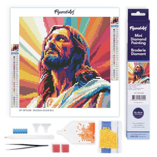 Figured'Art Mini Diamond Painting Erwachsene 25x25cm Ganze Leinwand gerollt Strahlender Jesus 5D Bilder Runde Steine - DIY Set Basteln Figured'Art Mini Diamond Painting Erwachsene 25x25cm Ganze Leinwand gerollt Strahlender Jesus 5D Bilder Runde Steine - DIY Set Basteln von Figured'Art