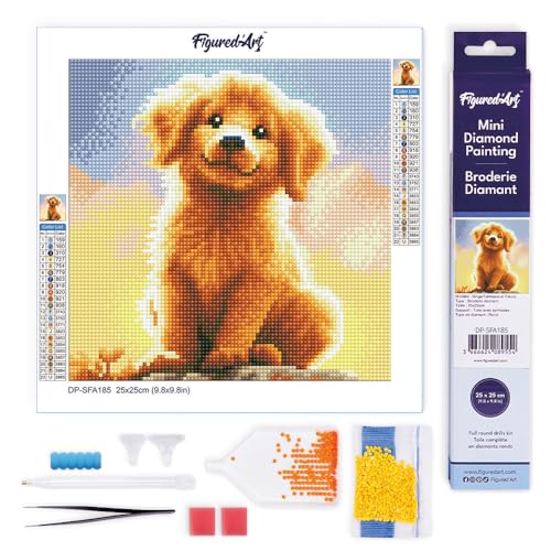 Figured'Art Mini Diamond Painting Erwachsene 25x25cm Ganze Leinwand gerollt Süßer Golden Retriever Welpe 5D Bilder Runde Steine - DIY Set Basteln Figured'Art Mini Diamond Painting Erwachsene 25x25cm Ganze Leinwand gerollt Süßer Golden Retriever Welpe 5D Bilder Runde Steine - DIY Set Basteln von Figured'Art