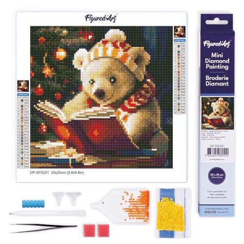 Figured'Art Mini Diamond Painting Erwachsene 25x25cm Ganze Leinwand gerollt Süßer lesender Bär 5D Bilder Runde Steine - DIY Set Basteln Figured'Art Mini Diamond Painting Erwachsene 25x25cm Ganze Leinwand gerollt Süßer lesender Bär 5D Bilder Runde Steine - DIY Set Basteln von Figured'Art