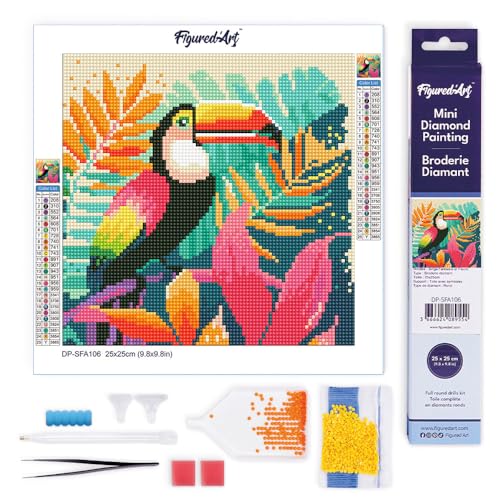 Figured'Art Mini Diamond Painting Erwachsene 25x25cm Ganze Leinwand gerollt Tropischer Tukan 5D Bilder Runde Steine - DIY Set Basteln Figured'Art Mini Diamond Painting Erwachsene 25x25cm Ganze Leinwand gerollt Tropischer Tukan 5D Bilder Runde Steine - DIY Set Basteln von Figured'Art