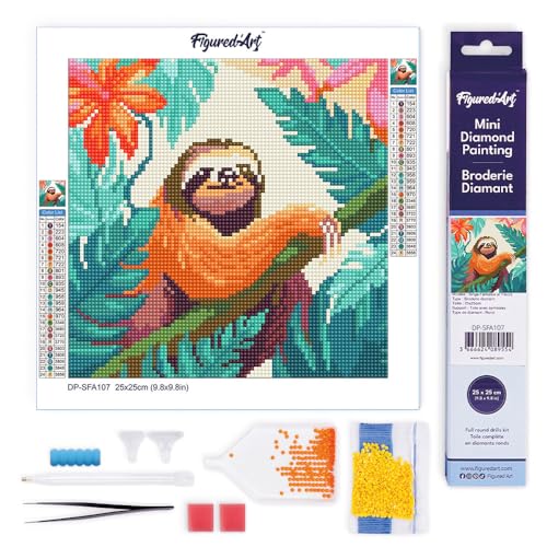 Figured'Art Mini Diamond Painting Erwachsene 25x25cm Ganze Leinwand gerollt Tropisches Faultier 5D Bilder Runde Steine - DIY Set Basteln Figured'Art Mini Diamond Painting Erwachsene 25x25cm Ganze Leinwand gerollt Tropisches Faultier 5D Bilder Runde Steine - DIY Set Basteln von Figured'Art