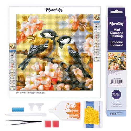 Figured'Art Mini Diamond Painting Erwachsene 25x25cm Ganze Leinwand gerollt Vogelpaar zwischen Blüten 5D Bilder Runde Steine - DIY Set Basteln Figured'Art Mini Diamond Painting Erwachsene 25x25cm Ganze Leinwand gerollt Vogelpaar zwischen Blüten 5D Bilder Runde Steine - DIY Set Basteln von Figured'Art