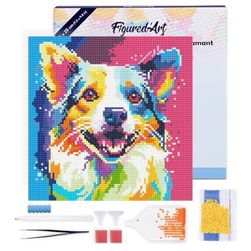 Figured'Art Mini Diamond Painting Erwachsene 25x25cm Mit Rahmen Ganze Leinwand gespannt Abstrakter Pop Art Hund 5D Bilder Runde Steine - DIY Set Basteln Figured'Art Mini Diamond Painting Erwachsene 25x25cm Mit Rahmen Ganze Leinwand gespannt Abstrakter Pop Art Hund 5D Bilder Runde Steine - DIY Set Basteln von Figured'Art