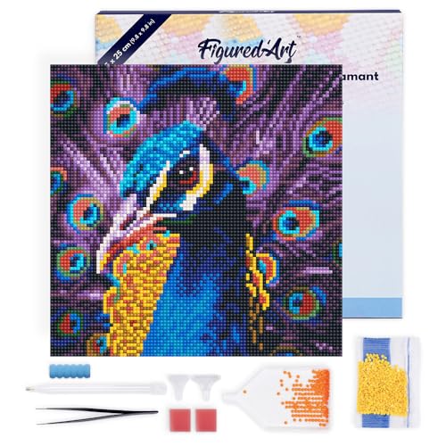Figured'Art Mini Diamond Painting Erwachsene 25x25cm Mit Rahmen Ganze Leinwand gespannt Anmutiger Pfau 5D Bilder Runde Steine - DIY Set Basteln Figured'Art Mini Diamond Painting Erwachsene 25x25cm Mit Rahmen Ganze Leinwand gespannt Anmutiger Pfau 5D Bilder Runde Steine - DIY Set Basteln von Figured'Art