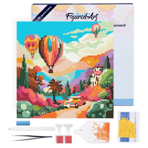 Figured'Art Mini Diamond Painting Erwachsene 25x25cm Mit Rahmen Ganze Leinwand gespannt Ballons über dem Tal 5D Bilder Runde Steine - DIY Set Basteln Figured'Art Mini Diamond Painting Erwachsene 25x25cm Mit Rahmen Ganze Leinwand gespannt Ballons über dem Tal 5D Bilder Runde Steine - DIY Set Basteln von Figured'Art