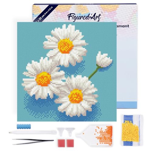 Figured'Art Mini Diamond Painting Erwachsene 25x25cm Mit Rahmen Ganze Leinwand gespannt Bezaubernde Weiße Gänseblümchen 5D Bilder Runde Steine - DIY Set Basteln Figured'Art Mini Diamond Painting Erwachsene 25x25cm Mit Rahmen Ganze Leinwand gespannt Bezaubernde Weiße Gänseblümchen 5D Bilder Runde Steine - DIY Set Basteln von Figured'Art