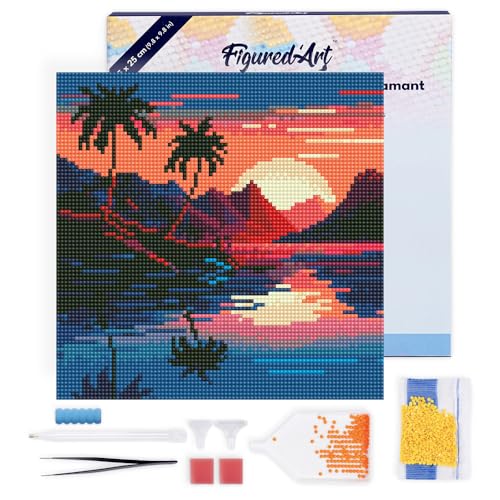 Figured'Art Mini Diamond Painting Erwachsene 25x25cm Mit Rahmen Ganze Leinwand gespannt Das Meer und der Sonnenuntergang 5D Bilder Runde Steine - DIY Set Basteln Figured'Art Mini Diamond Painting Erwachsene 25x25cm Mit Rahmen Ganze Leinwand gespannt Das Meer und der Sonnenuntergang 5D Bilder Runde Steine - DIY Set Basteln von Figured'Art