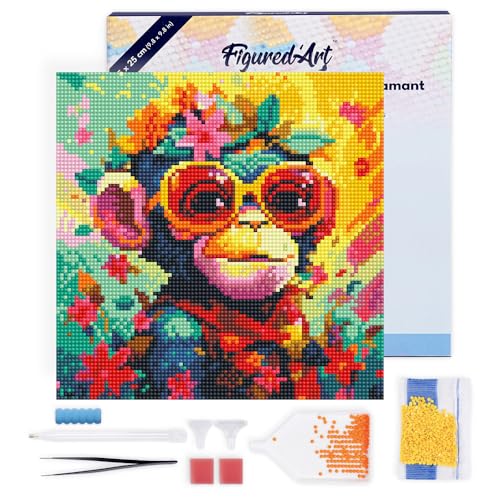 Figured'Art Mini Diamond Painting Erwachsene 25x25cm Mit Rahmen Ganze Leinwand gespannt Fantasie Affe mit Blumen 5D Bilder Runde Steine - DIY Set Basteln Figured'Art Mini Diamond Painting Erwachsene 25x25cm Mit Rahmen Ganze Leinwand gespannt Fantasie Affe mit Blumen 5D Bilder Runde Steine - DIY Set Basteln von Figured'Art