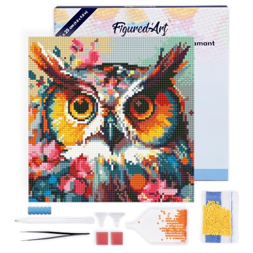 Figured'Art Mini Diamond Painting Erwachsene 25x25cm Mit Rahmen Ganze Leinwand gespannt Fantasie Eule mit Blumen 5D Bilder Runde Steine - DIY Set Basteln Figured'Art Mini Diamond Painting Erwachsene 25x25cm Mit Rahmen Ganze Leinwand gespannt Fantasie Eule mit Blumen 5D Bilder Runde Steine - DIY Set Basteln von Figured'Art