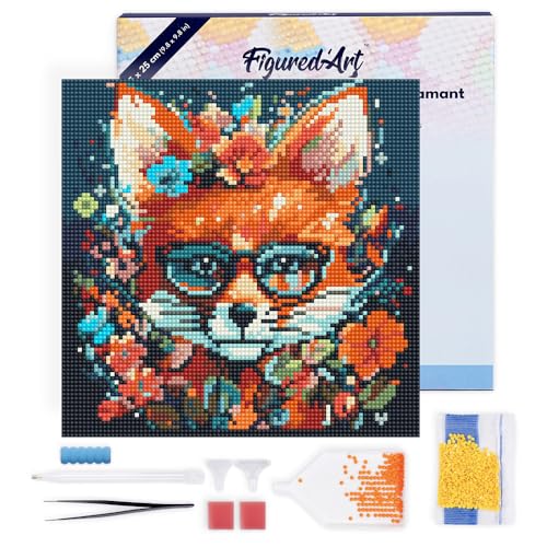 Figured'Art Mini Diamond Painting Erwachsene 25x25cm Mit Rahmen Ganze Leinwand gespannt Fantasie Fuchs mit Blumen 5D Bilder Runde Steine - DIY Set Basteln Figured'Art Mini Diamond Painting Erwachsene 25x25cm Mit Rahmen Ganze Leinwand gespannt Fantasie Fuchs mit Blumen 5D Bilder Runde Steine - DIY Set Basteln von Figured'Art
