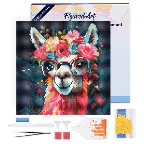 Figured'Art Mini Diamond Painting Erwachsene 25x25cm Mit Rahmen Ganze Leinwand gespannt Fantasie Lama mit Blumen 5D Bilder Runde Steine - DIY Set Basteln Figured'Art Mini Diamond Painting Erwachsene 25x25cm Mit Rahmen Ganze Leinwand gespannt Fantasie Lama mit Blumen 5D Bilder Runde Steine - DIY Set Basteln von Figured'Art