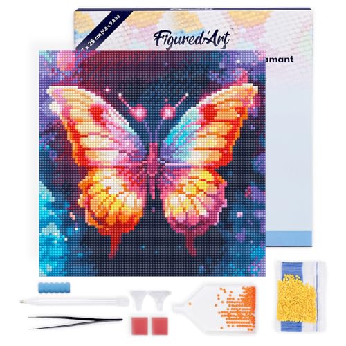Figured'Art Mini Diamond Painting Erwachsene 25x25cm Mit Rahmen Ganze Leinwand gespannt Funkelnder Schmetterling 5D Bilder Runde Steine - DIY Set Basteln Figured'Art Mini Diamond Painting Erwachsene 25x25cm Mit Rahmen Ganze Leinwand gespannt Funkelnder Schmetterling 5D Bilder Runde Steine - DIY Set Basteln von Figured'Art