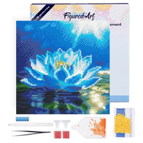 Figured'Art Mini Diamond Painting Erwachsene 25x25cm Mit Rahmen Ganze Leinwand gespannt Glänzende Weiße Lotusblume 5D Bilder Runde Steine - DIY Set Basteln Figured'Art Mini Diamond Painting Erwachsene 25x25cm Mit Rahmen Ganze Leinwand gespannt Glänzende Weiße Lotusblume 5D Bilder Runde Steine - DIY Set Basteln von Figured'Art