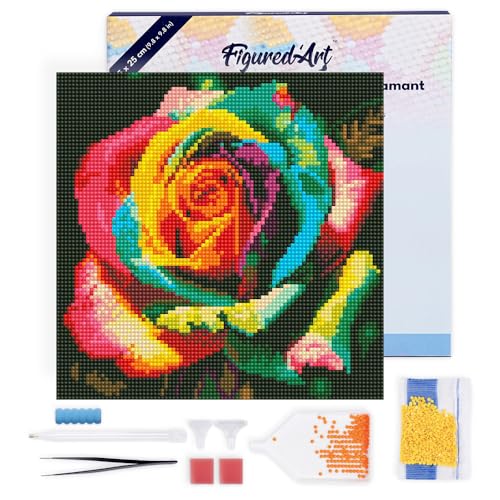 Figured'Art Mini Diamond Painting Erwachsene 25x25cm Mit Rahmen Ganze Leinwand gespannt Mehrfarbige Rose 5D Bilder Runde Steine - DIY Set Basteln Figured'Art Mini Diamond Painting Erwachsene 25x25cm Mit Rahmen Ganze Leinwand gespannt Mehrfarbige Rose 5D Bilder Runde Steine - DIY Set Basteln von Figured'Art