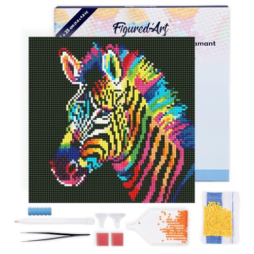 Figured'Art Mini Diamond Painting Erwachsene 25x25cm Mit Rahmen Ganze Leinwand gespannt Neon-Zebra 5D Bilder Runde Steine - DIY Set Basteln Figured'Art Mini Diamond Painting Erwachsene 25x25cm Mit Rahmen Ganze Leinwand gespannt Neon-Zebra 5D Bilder Runde Steine - DIY Set Basteln von Figured'Art