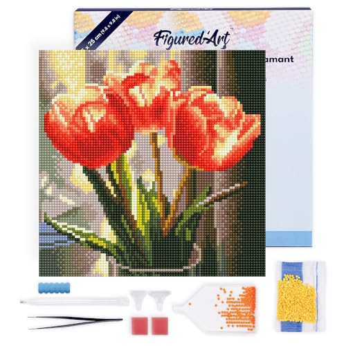 Figured'Art Mini Diamond Painting Erwachsene 25x25cm Mit Rahmen Ganze Leinwand gespannt Pfirsichfarbene Tulpen 5D Bilder Runde Steine - DIY Set Basteln Figured'Art Mini Diamond Painting Erwachsene 25x25cm Mit Rahmen Ganze Leinwand gespannt Pfirsichfarbene Tulpen 5D Bilder Runde Steine - DIY Set Basteln von Figured'Art