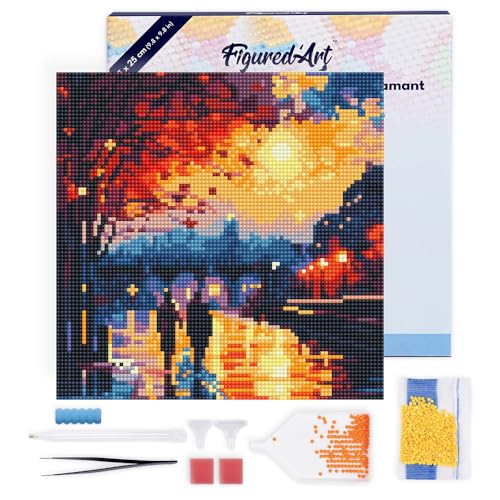 Figured'Art Mini Diamond Painting Erwachsene 25x25cm Mit Rahmen Ganze Leinwand gespannt Romantische Nacht 5D Bilder Runde Steine - DIY Set Basteln Figured'Art Mini Diamond Painting Erwachsene 25x25cm Mit Rahmen Ganze Leinwand gespannt Romantische Nacht 5D Bilder Runde Steine - DIY Set Basteln von Figured'Art