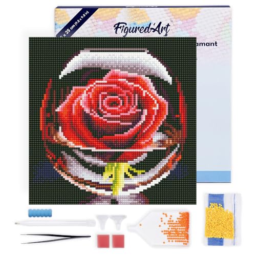 Figured'Art Mini Diamond Painting Erwachsene 25x25cm Mit Rahmen Ganze Leinwand gespannt Rote Rose im Glas 5D Bilder Runde Steine - DIY Set Basteln Figured'Art Mini Diamond Painting Erwachsene 25x25cm Mit Rahmen Ganze Leinwand gespannt Rote Rose im Glas 5D Bilder Runde Steine - DIY Set Basteln von Figured'Art