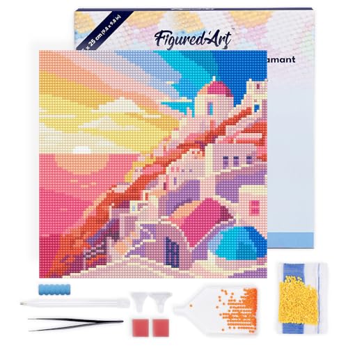 Figured'Art Mini Diamond Painting Erwachsene 25x25cm Mit Rahmen Ganze Leinwand gespannt Santorini Sonnenuntergang 5D Bilder Runde Steine - DIY Set Basteln Figured'Art Mini Diamond Painting Erwachsene 25x25cm Mit Rahmen Ganze Leinwand gespannt Santorini Sonnenuntergang 5D Bilder Runde Steine - DIY Set Basteln von Figured'Art