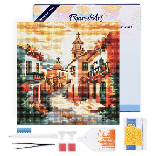 Figured'Art Mini Diamond Painting Erwachsene 25x25cm Mit Rahmen Ganze Leinwand gespannt Sonnige Dorfkirche 5D Bilder Runde Steine - DIY Set Basteln Figured'Art Mini Diamond Painting Erwachsene 25x25cm Mit Rahmen Ganze Leinwand gespannt Sonnige Dorfkirche 5D Bilder Runde Steine - DIY Set Basteln von Figured'Art