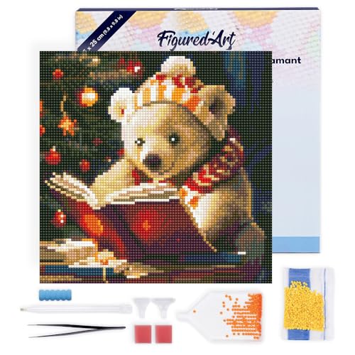 Figured'Art Mini Diamond Painting Erwachsene 25x25cm Mit Rahmen Ganze Leinwand gespannt Süßer lesender Bär 5D Bilder Runde Steine - DIY Set Basteln Figured'Art Mini Diamond Painting Erwachsene 25x25cm Mit Rahmen Ganze Leinwand gespannt Süßer lesender Bär 5D Bilder Runde Steine - DIY Set Basteln von Figured'Art