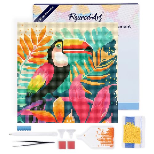 Figured'Art Mini Diamond Painting Erwachsene 25x25cm Mit Rahmen Ganze Leinwand gespannt Tropischer Tukan 5D Bilder Runde Steine - DIY Set Basteln Figured'Art Mini Diamond Painting Erwachsene 25x25cm Mit Rahmen Ganze Leinwand gespannt Tropischer Tukan 5D Bilder Runde Steine - DIY Set Basteln von Figured'Art