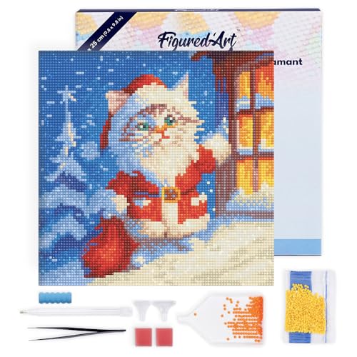 Figured'Art Mini Diamond Painting Erwachsene 25x25cm Mit Rahmen Ganze Leinwand gespannt Weihnachtskätzchen 5D Bilder Runde Steine - DIY Set Basteln Figured'Art Mini Diamond Painting Erwachsene 25x25cm Mit Rahmen Ganze Leinwand gespannt Weihnachtskätzchen 5D Bilder Runde Steine - DIY Set Basteln von Figured'Art