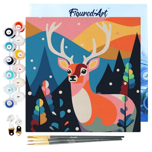 Figured'Art Mini Malen Nach Zahlen Erwachsene Mit Rahmen 20x20cm Kleines Format - Abstraktes Rentier - Paint by Numbers Basteln DIY Bastelset Leinwand gespannt auf Holzrahmen Figured'Art Mini Malen Nach Zahlen Erwachsene Mit Rahmen 20x20cm Kleines Format - Abstraktes Rentier - Paint by Numbers Basteln DIY Bastelset Leinwand gespannt auf Holzrahmen von Figured'Art