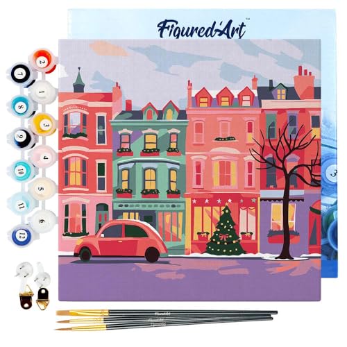 Figured'Art Mini Malen Nach Zahlen Erwachsene Mit Rahmen 20x20cm Kleines Format - Bunte Weihnachtsstraße - Paint by Numbers Basteln DIY Bastelset Leinwand gespannt auf Holzrahmen Figured'Art Mini Malen Nach Zahlen Erwachsene Mit Rahmen 20x20cm Kleines Format - Bunte Weihnachtsstraße - Paint by Numbers Basteln DIY Bastelset Leinwand gespannt auf Holzrahmen von Figured'Art