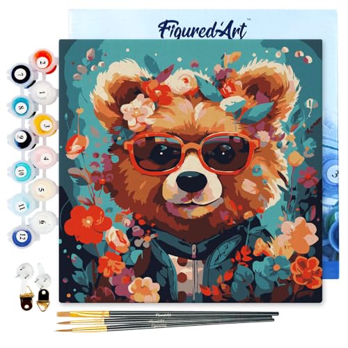 Figured'Art Mini Malen Nach Zahlen Erwachsene Mit Rahmen 20x20cm Kleines Format - Fantasie-Bär und Blumen - Paint by Numbers Basteln DIY Bastelset Leinwand gespannt auf Holzrahmen Figured'Art Mini Malen Nach Zahlen Erwachsene Mit Rahmen 20x20cm Kleines Format - Fantasie-Bär und Blumen - Paint by Numbers Basteln DIY Bastelset Leinwand gespannt auf Holzrahmen von Figured'Art