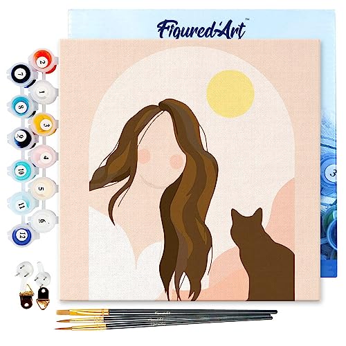 Figured'Art Mini Malen Nach Zahlen Erwachsene Mit Rahmen 20x20cm Kleines Format - Frau und ihre Katze - Paint by Numbers Basteln DIY Bastelset Leinwand gespannt auf Holzrahmen Figured'Art Mini Malen Nach Zahlen Erwachsene Mit Rahmen 20x20cm Kleines Format - Frau und ihre Katze - Paint by Numbers Basteln DIY Bastelset Leinwand gespannt auf Holzrahmen von Figured'Art