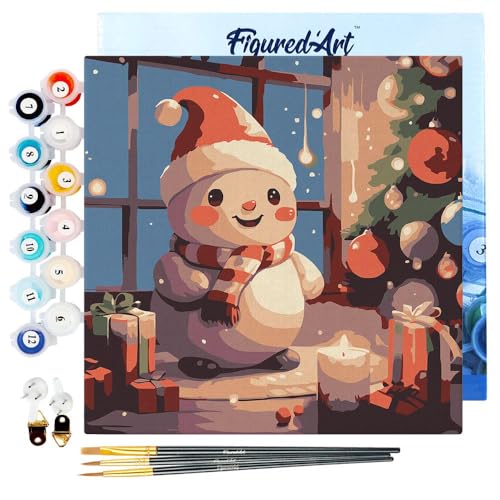 Figured'Art Mini Malen Nach Zahlen Erwachsene Mit Rahmen 20x20cm Kleines Format - Froher Schneemann im Raum - Paint by Numbers Basteln DIY Bastelset Leinwand gespannt auf Holzrahmen Figured'Art Mini Malen Nach Zahlen Erwachsene Mit Rahmen 20x20cm Kleines Format - Froher Schneemann im Raum - Paint by Numbers Basteln DIY Bastelset Leinwand gespannt auf Holzrahmen von Figured'Art