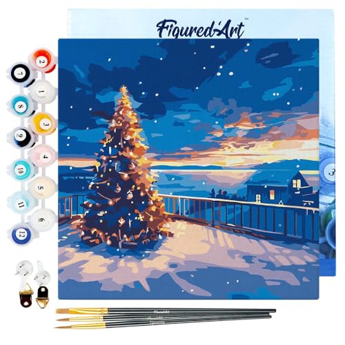 Figured'Art Mini Malen Nach Zahlen Erwachsene Mit Rahmen 20x20cm Kleines Format - Funkelnder Weihnachts-Sonnenuntergang - Paint by Numbers Basteln DIY Bastelset Leinwand gespannt auf Holzrahmen Figured'Art Mini Malen Nach Zahlen Erwachsene Mit Rahmen 20x20cm Kleines Format - Funkelnder Weihnachts-Sonnenuntergang - Paint by Numbers Basteln DIY Bastelset Leinwand gespannt auf Holzrahmen von Figured'Art